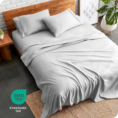 Bare Home Split Head Flex King Sheet Set - 1800 Ultra-Soft Microfiber Bed Sheets - Double Brushed - Deep Pockets - Easy Fit - 4 Piece Set - FlexTop King Bedding (Split Head Flex King, Cloud Grey)