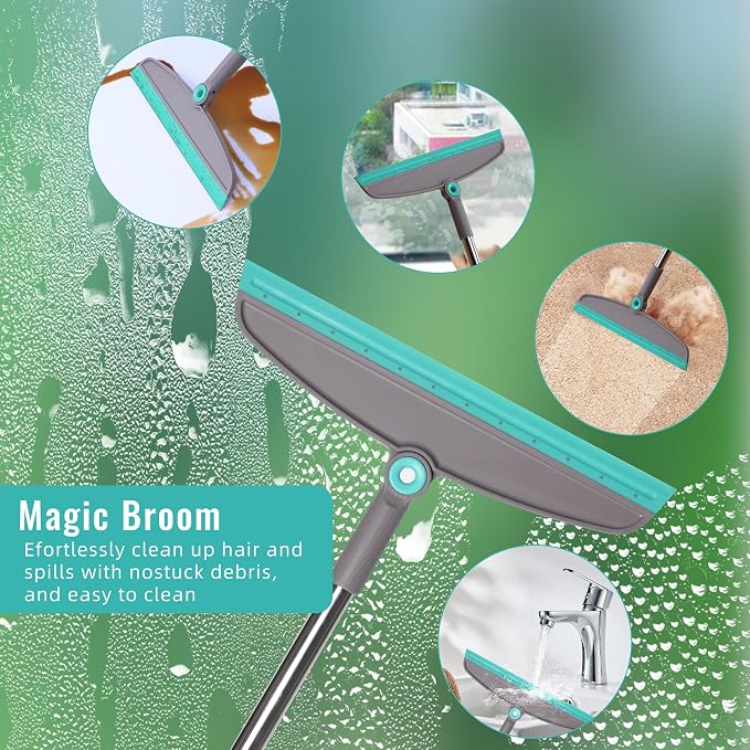 Broom with Dustpan Combo Set, Silicone Broom Squeegee and Scrub Brush Set with - Image 5