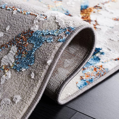 SAFAVIEH Amelia Collection Accent Rug - 4'5" x 6'5", Grey & Blue Gold, Modern Abstract Design, Non-Shedding & Easy Care, Ideal for High Traffic Areas in Entryway, Living Room, Bedroom (ALA293M)