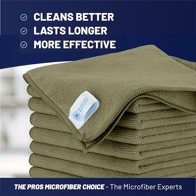 MW Pro Microfiber Cleaning Cloth | Olive | 12 Pack | 16” x 16” | All Purpose - Image 2