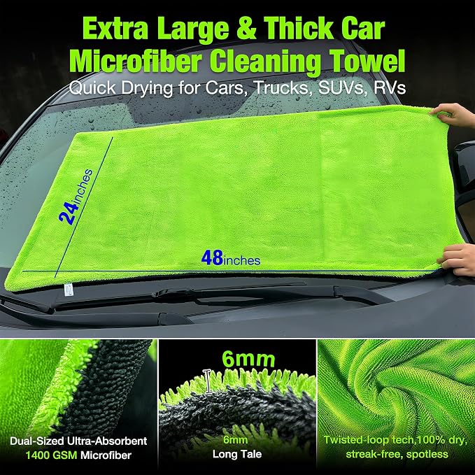 1400 GSM Car Drying Towel-48’’x24’’Extra Large Super Absorbent Twisted-Loop - Image 3