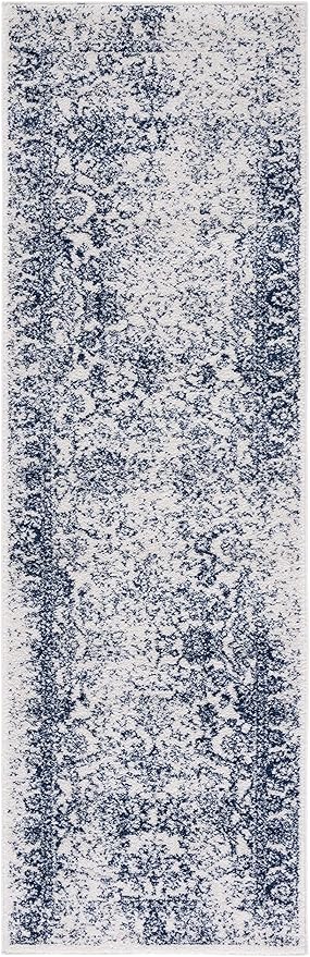 SAFAVIEH Adirondack Collection Runner Rug - 2'6" x 12', Ivory & Navy, Distressed Vintage Floral Design, Non-Shedding & Easy to Clean, Ideal for Living Room, Bedroom, Dining (ADR109M)