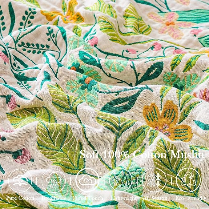 Beige Boho Throw Blanket, 100% Cotton Blankets for Couch Bed, 60"x80"Cotton Quilt Travel Muslin Blankets Farmhouse Home Decor Soft Lightweight Picnic Blanket for Summer