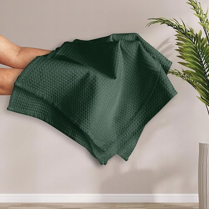 Olive Green Waffle Kitchen Towels, 100% Cotton, Fast Drying, Machine Washable - Image 4
