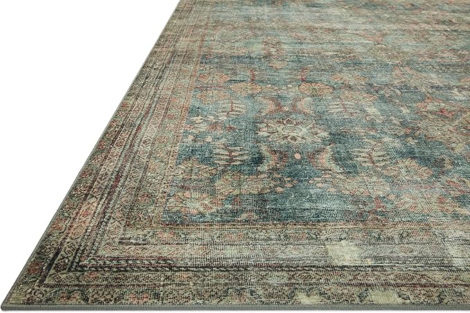Loloi Magnolia Home by Joanna Gaines Banks Collection BAN-01 Ocean/Spice 3'-6" x 5'-6" .13" Pile Height, Machine Washable, Accent Rug
