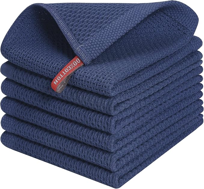 Kitinjoy 100% Cotton Kitchen Dish Cloths, 6 Pack Waffle Weave Ultra Soft by Kitinjoy