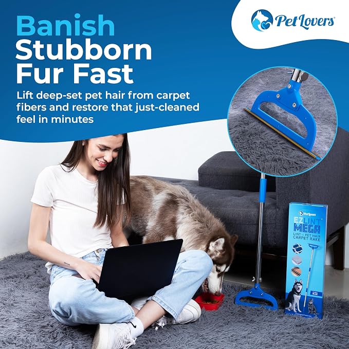 PetLovers EzLint Mega 52" Carpet Rake & Pet Hair Removal Tool – Dog & Cat Hair - Image 2