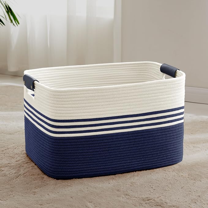 72L Large Laundry Basket with Leather Handles by ELEVATEDELEGANCETIMELESSSTYLE