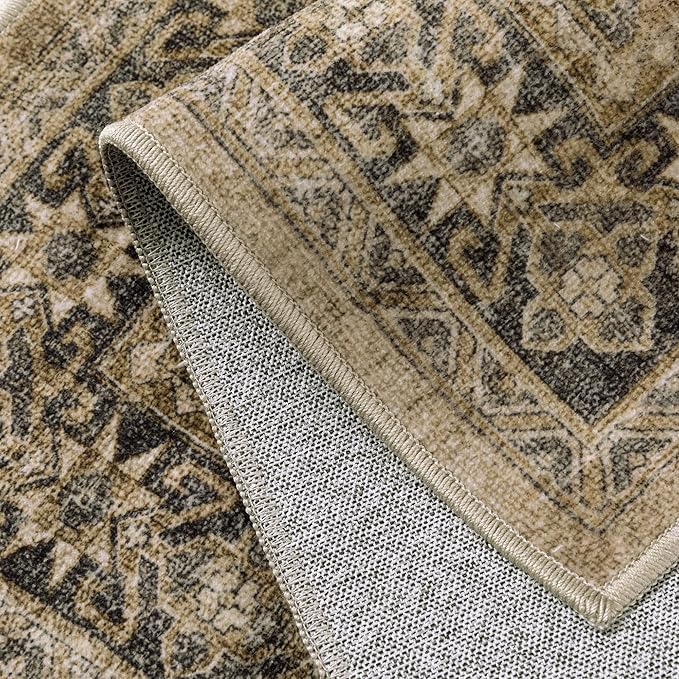 8x10 Brown Black Area Rug for Living Room Washable Vintage Distressed Carpet Large Bedroom Low Pile Non Slip Indoor Soft Retro Throw Accent Rug Office Kitchen Bathroom Dining Room