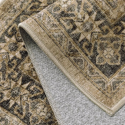 8x10 Brown Black Area Rug for Living Room Washable Vintage Distressed Carpet Large Bedroom Low Pile Non Slip Indoor Soft Retro Throw Accent Rug Office Kitchen Bathroom Dining Room