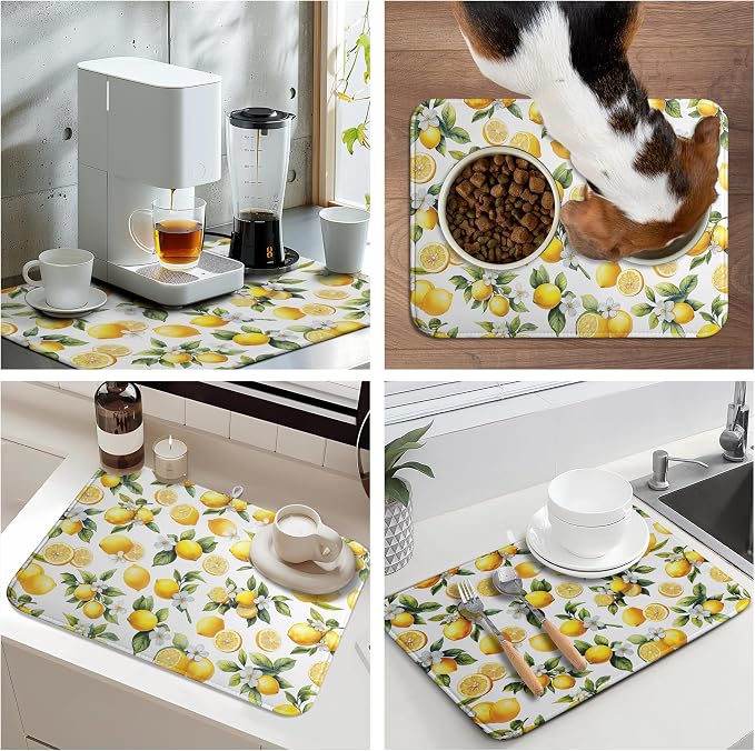 Lemon Dish Drying Mat Spring Summer Kitchen Dish Drying Pad Absorbent Drying Mat - Image 7