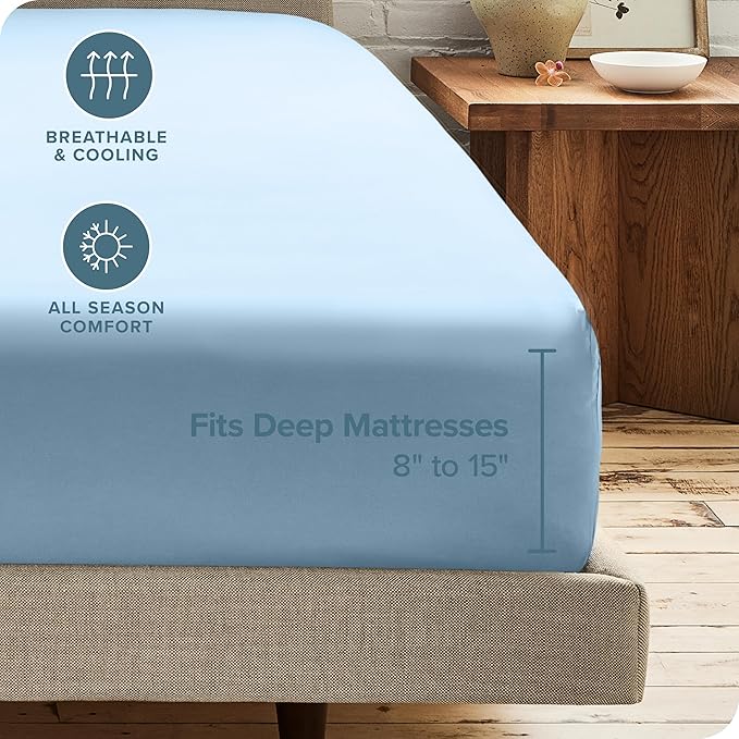 Bare Home 2-Pack Fitted Bottom Sheets Queen - Premium 1800 Ultra-Soft Wrinkle Resistant Microfiber - Deep Pocket (Queen, Light Blue)