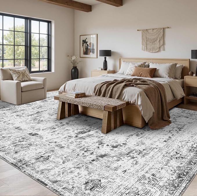 8x10 Large Area Rugs for Living Room, Vintage Grey Rugs for Bedroom, Washable - Image 3