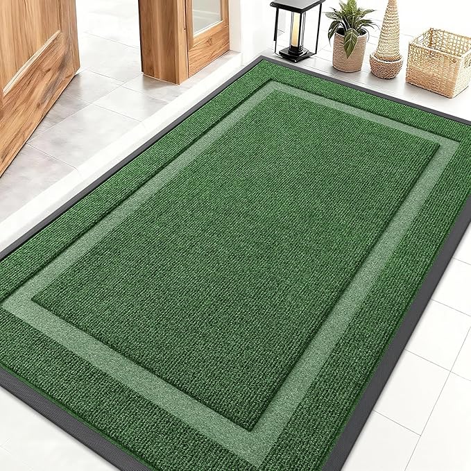 OLANLY Front Door Mat Indoor Outdoor Entrance, Waterproof All-Season, All-Weather Doormat, Sturdy Natural Rubber, Fade Resistant, Low Profile, Easy Clean Patio Porch Entryway Mat, 71x47, Green