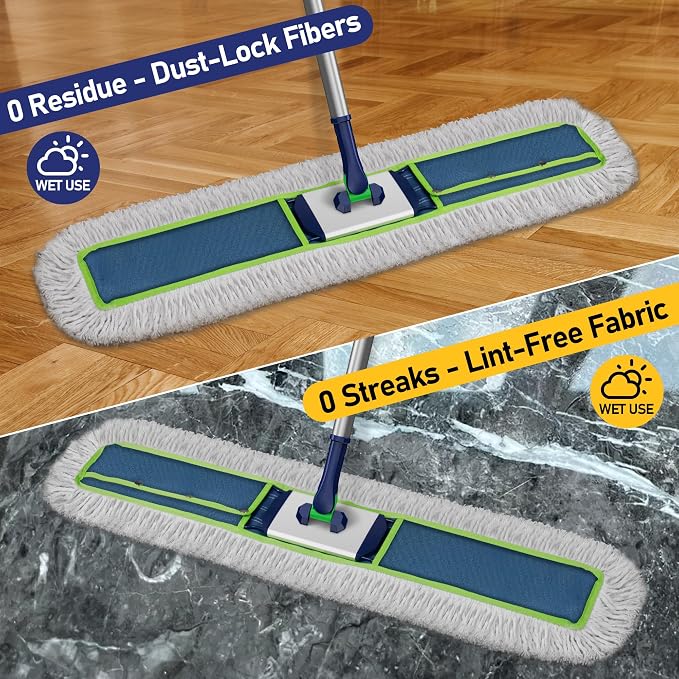 41" Commercial Dust Mop: Large Push Broom Wide Industrial Heavy Duty Hardwood - Image 2