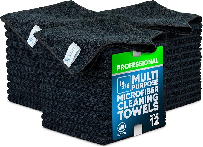 MW Pro Microfiber Cleaning Cloth | Black | 36 Pack | 16” x 16” | All Purpose by MicrofiberWholesale