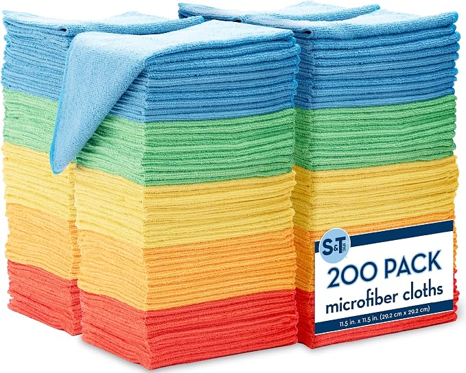 S&T INC. 200 Pack Microfiber Cleaning Cloth, Bulk Towels by STINC