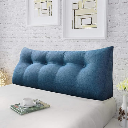 Wedge Headboard Pillow Dorm Room Reading Pillow Back Support for Sitting Up in Bed Bolster Lumbar Cushion Body Positioning Bedrest Cotton Linen 54in Blue Full