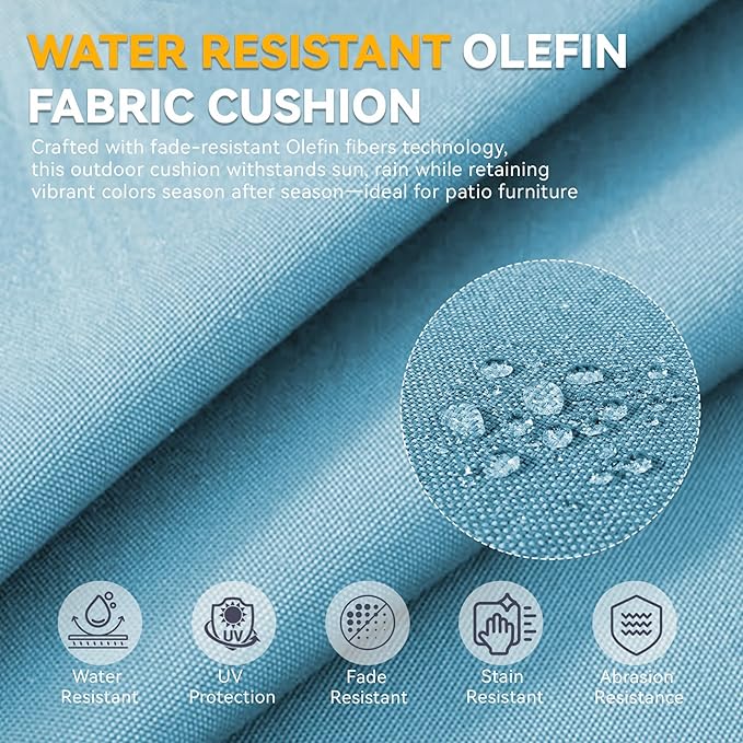 Outdoor Cushion Set for Furniture Patio Furniture, UV Resistant, Water Resistant - 6 Inch Thick Foam Garden Cushions– 24x24 Inch Patio Seat Covers for Chair/Sofa/Couch | Light Blue | 7-Pack |