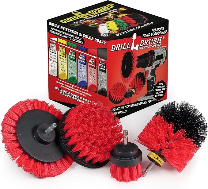 Red Stiff Nylon Bristle Brush Set by Drillbrush