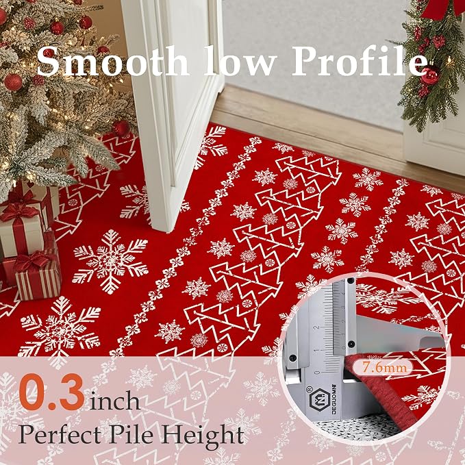 Christmas Area Rug 5x7 Red Washable Kitchen Carpet Xmas Snowflake Holiday Decor - Image 3