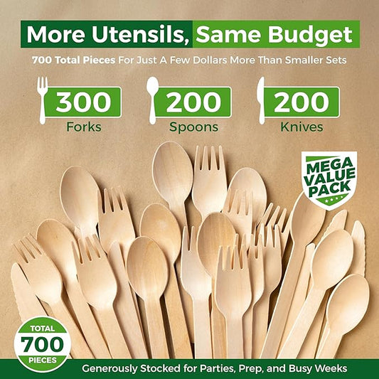 700 PCS Wooden Cutlery Set - Image 2