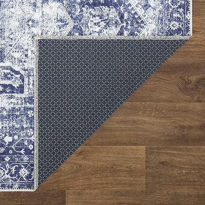 Bloom Rugs Washable Non-Slip 6' x 9' Rug - Blue/Ivory Traditional Area Rug for Living Room, Bedroom, Dining Room, and Kitchen - Exact Size: 6' x 9'