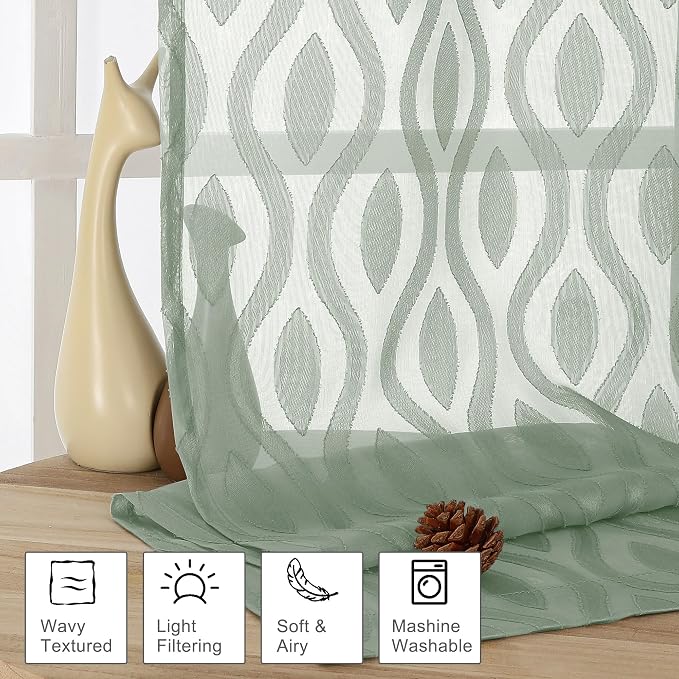 Aiyufeng Green Sheer Curtains 72 Inches Long 2 Panels Set, Lightweight Clip - Image 2
