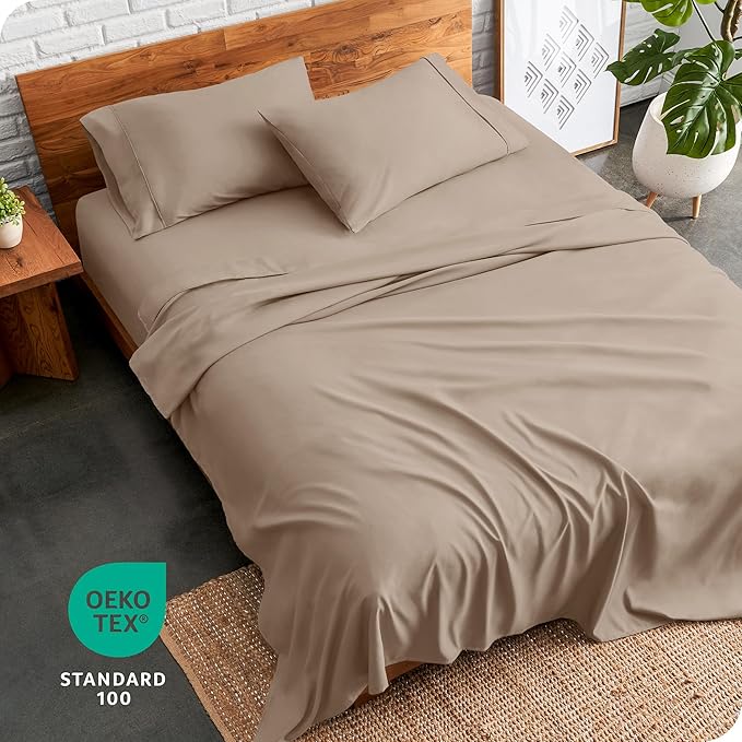 Bare Home Queen Sheet Set - Luxury 1800 Ultra-Soft Microfiber Bed Sheets - Double Brushed - Deep Pockets - Easy Fit - 4 Piece Set - Bedding Sheets & Pillowcases (Queen, Pebble)