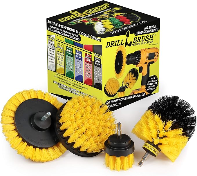 Yellow Drill Brush Attachments for Cleaning Shower, Bathroom by Drillbrush