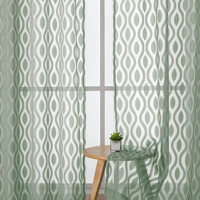 Aiyufeng Sheer Green Curtains 84 Inches Long 2 Panels, Modern Airy Light by Aiyufeng