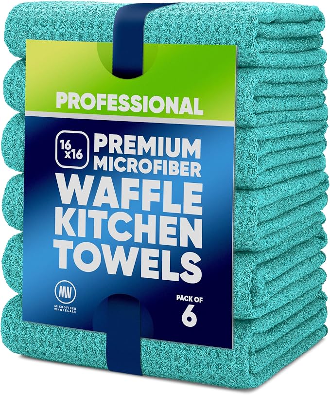 Kitchen Towels - Microfiber Waffle Weave Towels | Absorbent, No Lint, Commercial by MicrofiberWholesale