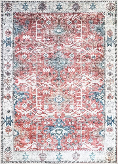 Bloom Rugs Washable Non-Slip 6' x 9' Rug - Red/Blue Traditional Area Rug for Living Room, Bedroom, Dining Room, and Kitchen - Exact Size: 6' x 9'