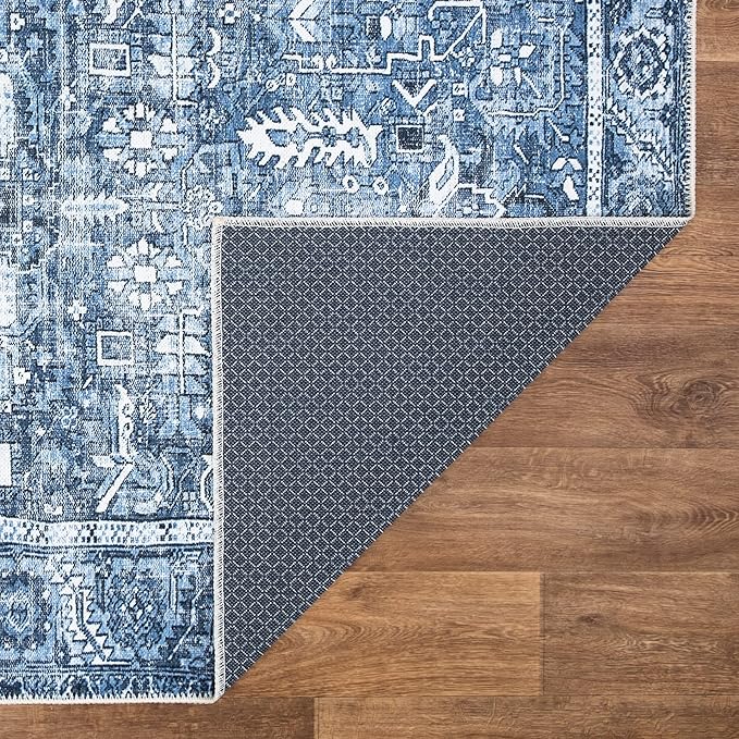 Bloom Rugs Washable Non-Slip 6' x 9' Rug - Blue Traditional Area Rug for Living Room, Bedroom, Dining Room, and Kitchen - Exact Size: 6' x 9'
