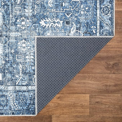 Bloom Rugs Washable Non-Slip 3' x 5' Rug - Blue Traditional Area Rug for Living Room, Bedroom, Dining Room, and Kitchen - Exact Size: 3' x 5'