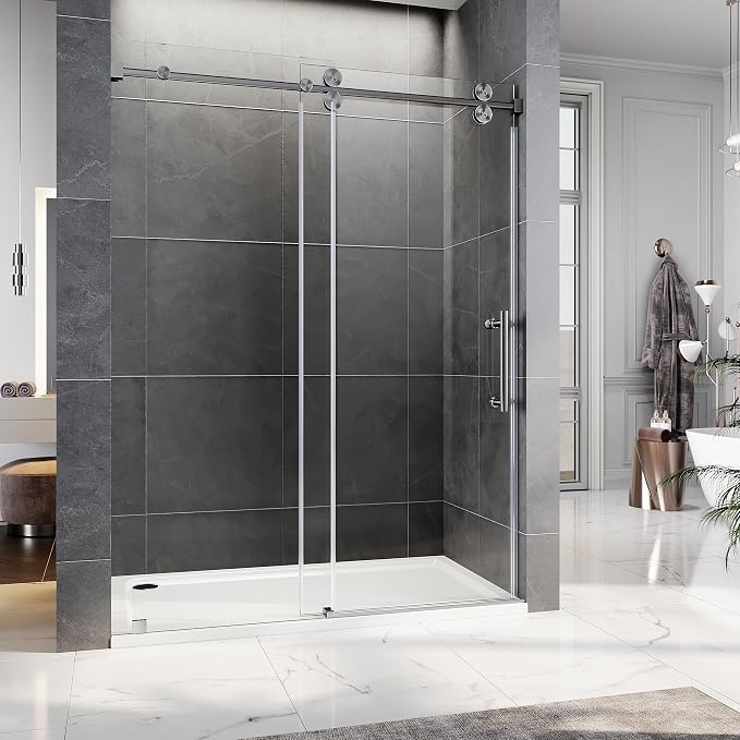 56-60 Inch x 80 Inch Sliding Frameless Shower Door, 3/8" Tempered Glass by UNIKOOSHOWERDOOR