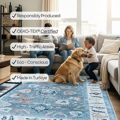 Fame Rugs Teal Modern Oushak Rug 3x5, Washable Vintage Turkish Colorful Oriental Antique Inspired Foldable Small Area Rugs, Luxury Living Room Bedroom (995T, 2'6" x 5')