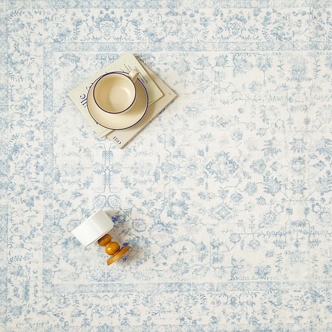 2x3 Blue Entryway Area Rug Machine Washable Door Mat Kitchen Vintage Distressed Non Slip Carpet Indoor Retro Floral Accent Throw Small Rug for Bathroom Office Bedroom Living Dining Room
