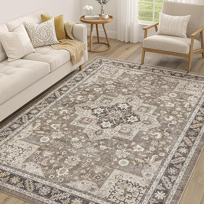 Vintage Living Room Area Rug 5x8 - Large Soft Washable Oriental Traditional Distressed Farmhouse Rugs for Bedroom - Indoor Floor Accent Carpet for Home Office House Decor - Brown