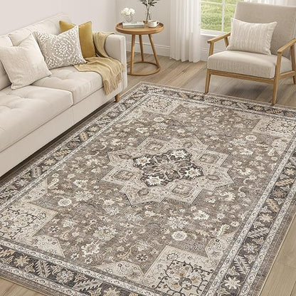 Vintage Living Room Area Rug 5x8 - Large Soft Washable Oriental Traditional Distressed Farmhouse Rugs for Bedroom - Indoor Floor Accent Carpet for Home Office House Decor - Brown