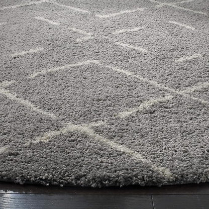SAFAVIEH Arizona Shag Collection 5'1" Round Grey/Ivory ASG743D Moroccan Diamond Non-Shedding Living Room Bedroom Dining Room Entryway Plush 1.6-inch Thick Area Rug