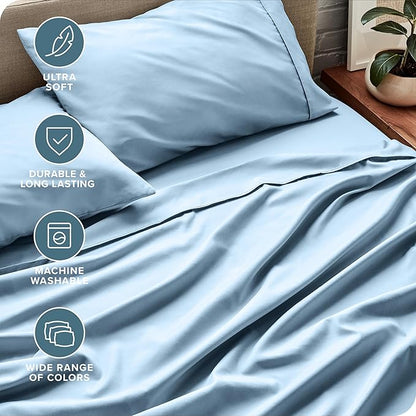 Bare Home Twin Sheet Set - 1800 Ultra-Soft Microfiber Twin Bed Sheets - Double Brushed - Deep Pockets - Easy Fit - Extra Soft - 3 Piece Set - Bedding Sheets & Pillowcases (Twin, Light Blue)