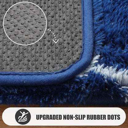ONASAR Large 6x9 Area Rugs for Living Room, Fluffy Geometric Navy and White Rug for Boys Bedroom Home Decor Aesthetic, Soft Shaggy Plush Floor Carpet for Girls Teen Nursery Playroom Office Dorm