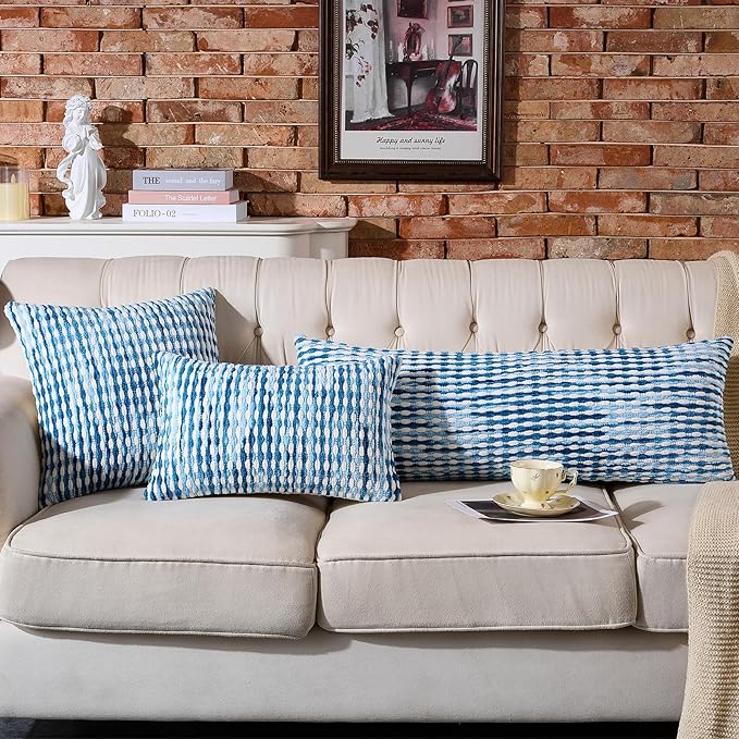 AmHoo Boho Chenille Pillow Cover Decorative Tufted Pillowcase for Couch Bed Sofa Bedroom Living Room Modern 14 x 36-Inch Sky Blue