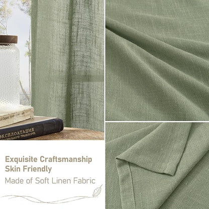 LAMIT Sage Green Linen Boho Curtains, 84 inch Length, 2 Panels, Light Filtering, Semi Sheer, Back Tab and Rod Pocket, Neutral Panels for Bedroom/Living Room, 34 x 84 Inch