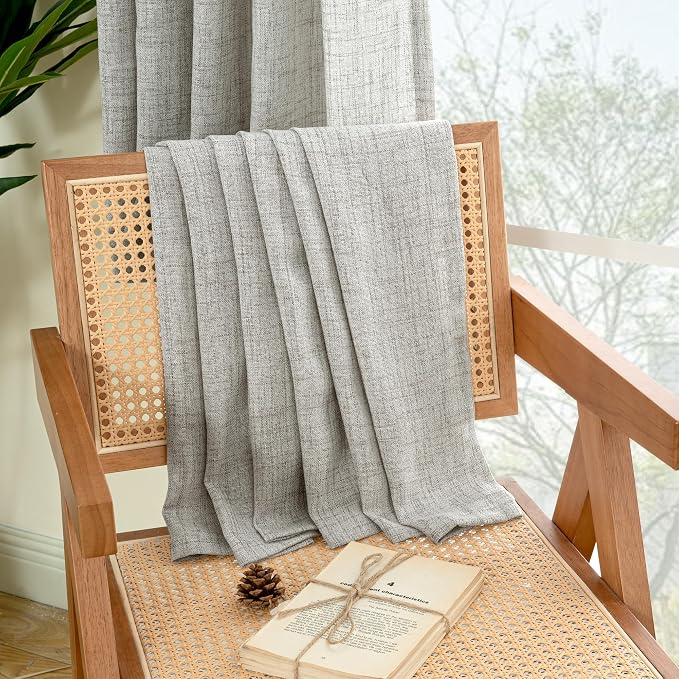 YoungsTex Dark Grey Linen Curtains 63 Inch Length 2 Panels - Image 8
