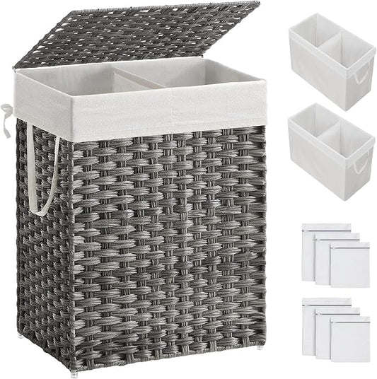SONGMICS Laundry Hamper with Lid, 90L Clothes Hamper with 2 Removable Liner Bags by SONGMICSbySONGMICSHOME
