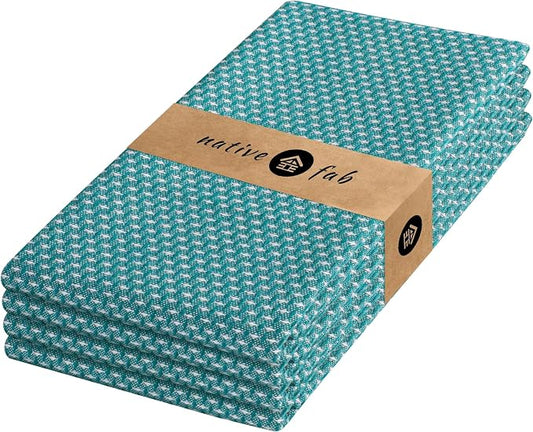 Native Fab 4 Pack Dotted Pattern Kitchen Dish Towels Cotton Super Absorbent by NativeFab