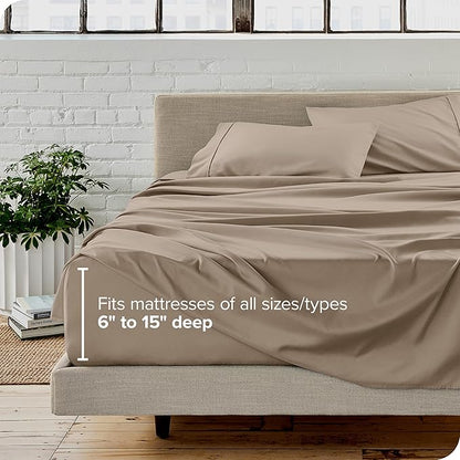 Bare Home Queen Sheet Set - Luxury 1800 Ultra-Soft Microfiber Bed Sheets - Double Brushed - Deep Pockets - Easy Fit - 4 Piece Set - Bedding Sheets & Pillowcases (Queen, Pebble)