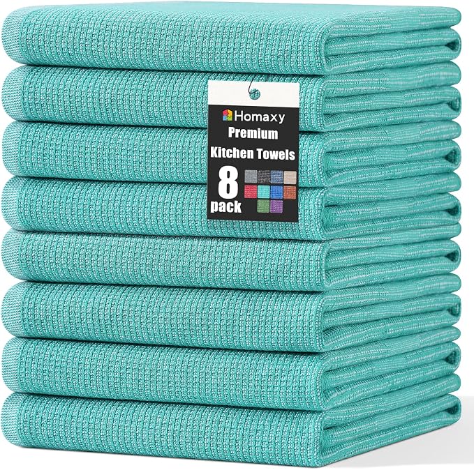 Homaxy Premium Kitchen Towels, Large Cotton Kitchen Hand Towels, Flat and Terry by Homaxy
